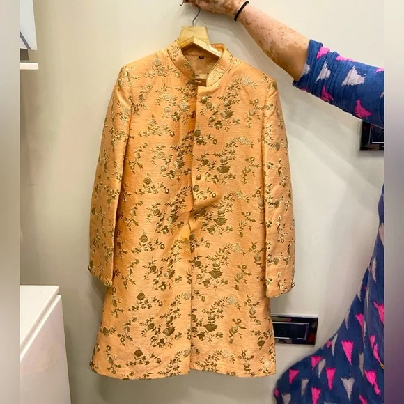 designer orange sherwaani for wedding occasions. - Picture 2 of 2